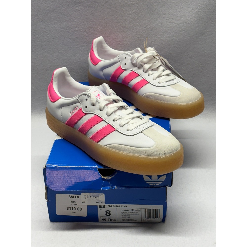 Adidas Sambae W White Lucid Pink Gum Platform Sneakers JS3940 Womens 8 NEW